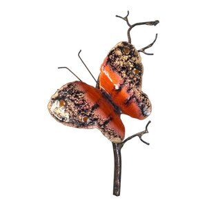 Vintage Mid Century Bovano Metal Copper Enamel Butterfly Branch Wall Art 10"